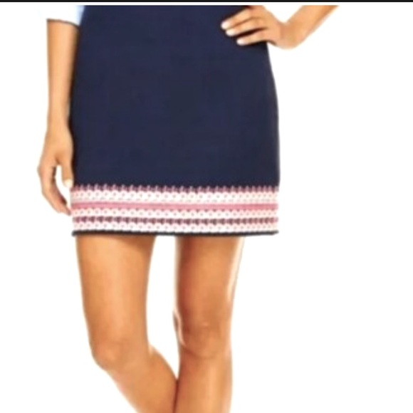Vineyard Vines Nautical Navy Crepe Embroidered Hem Skirt - Picture 1 of 7